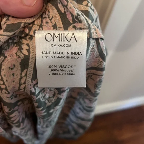 Anthropologie Omika Paola Maxi Dress, Size M, Pink & Olive Green, Boho, Pockets - Picture 7 of 10